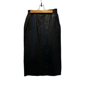 Vintage Greg Adams Black Leather Midi Skirt 6 High Waist 90s Minimalist Grunge